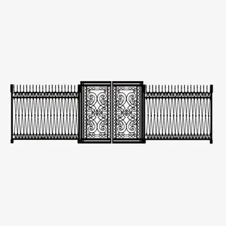 矢量黑色细密铁艺线条大门免抠