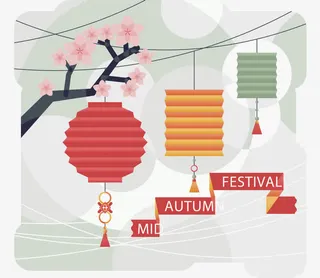 扁平化中国风纸灯笼装饰免抠