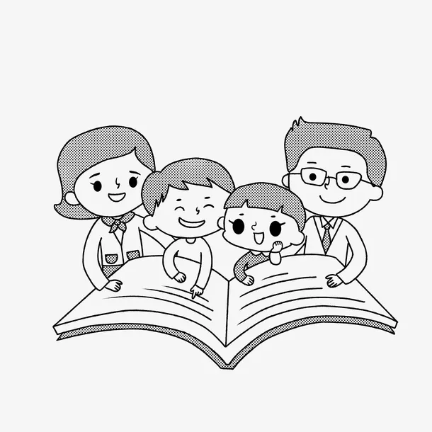一家四口在一起读书免抠