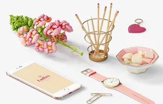 手机鲜花和铅笔免抠