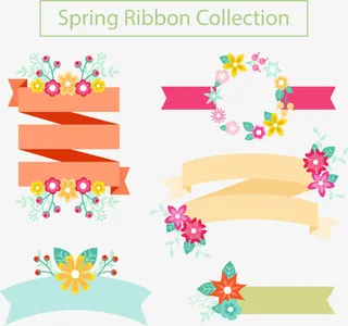 旋转粉橘色彩带免抠漂浮彩带元素