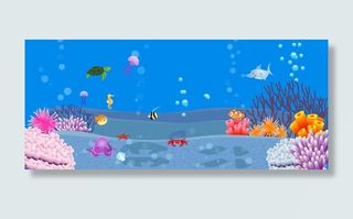 卡通海底海洋鱼群珊瑚背景banner免抠
