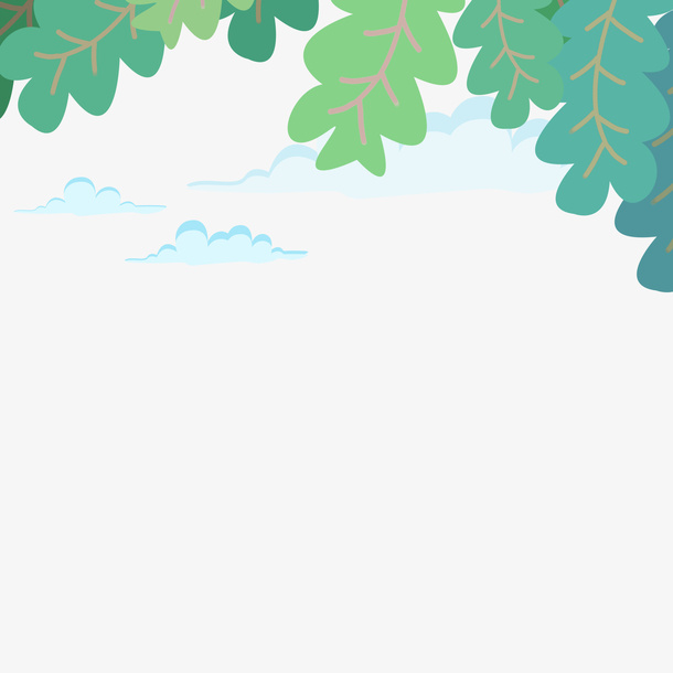 前景树叶云天空手绘插画psd免抠