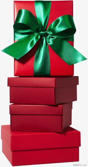 绿色丝带红色礼盒免抠