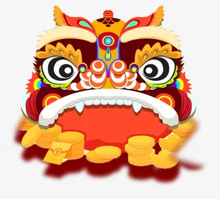 卡通中国风老虎头金币喜庆PSD免抠