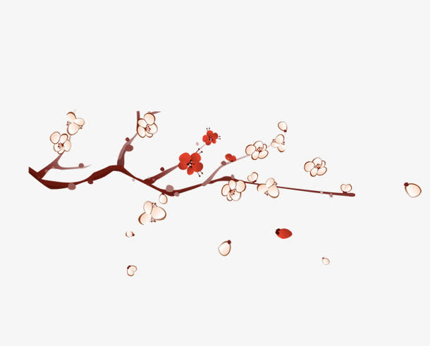 手绘梅花树枝免抠