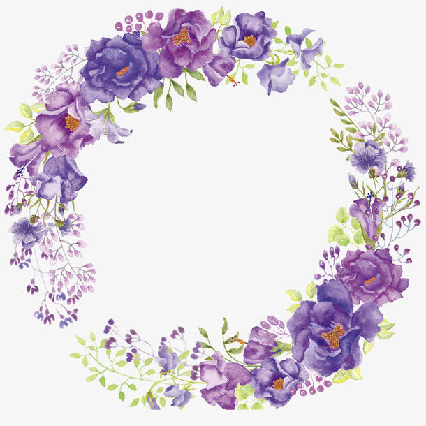 紫色花朵花环免抠