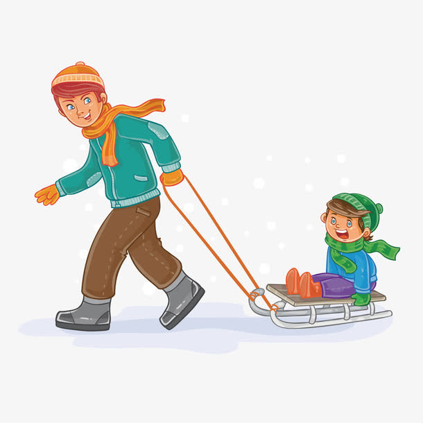 玩滑雪的父子俩矢量图免抠