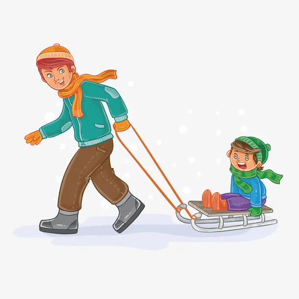 玩滑雪的父子俩矢量图免抠