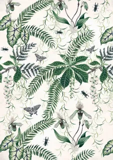 手绘白花绿叶壁纸免抠