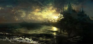 科幻唯美月色城堡背景高清