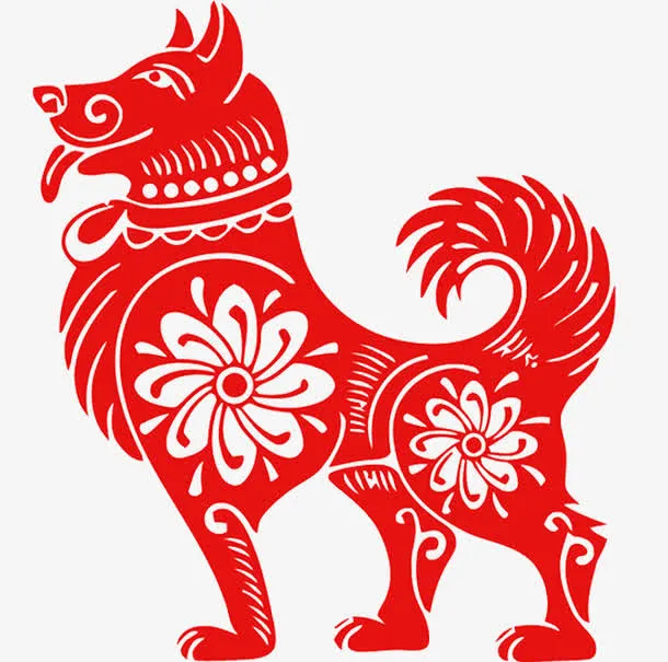 狗年红色窗花设计免抠