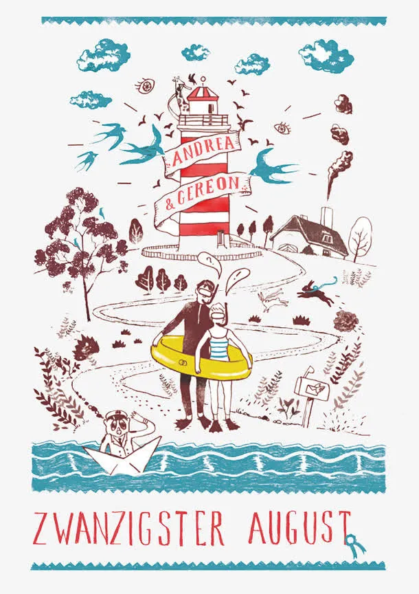 卡通手绘男女游泳免抠