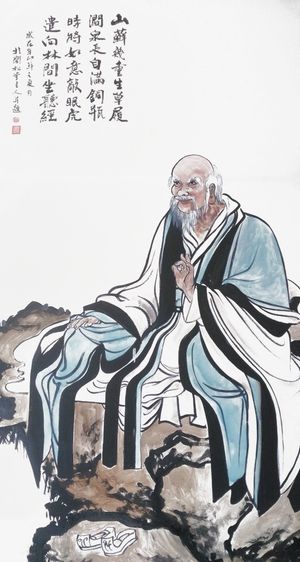 国画水墨老子画像免抠