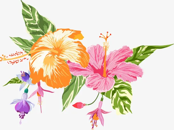 手绘多彩花朵免抠