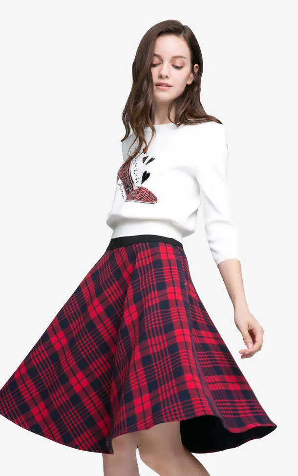 长发美女格子裙穿搭免抠