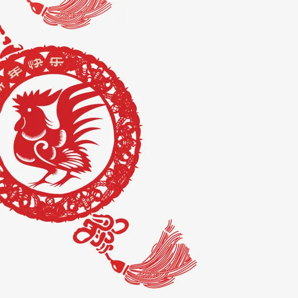 红色公鸡剪纸免抠