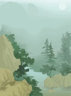 青山绿水风水画免抠