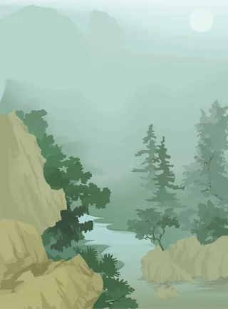 青山绿水风水画免抠