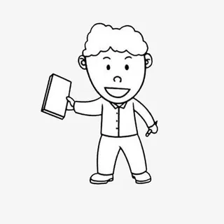 手拿书本和笔的小男孩简笔画免抠