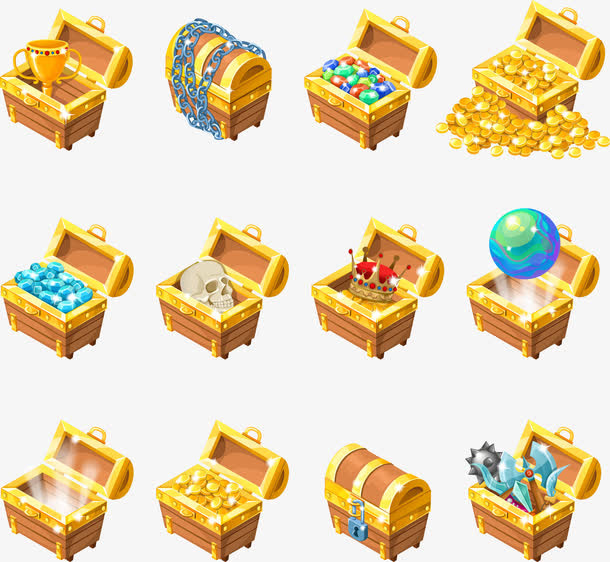 游戏中各种藏宝箱矢量图免抠