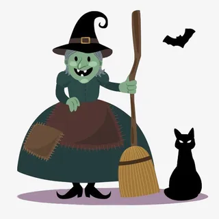 万圣节女巫黑猫元素免抠