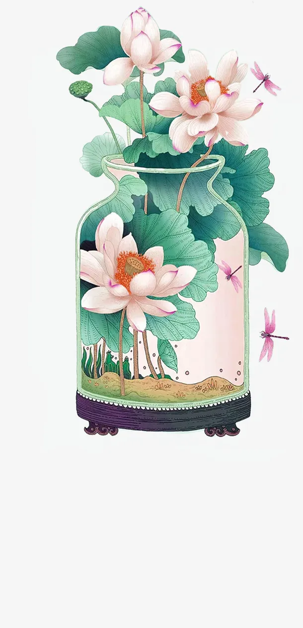 水彩荷花装饰免抠
