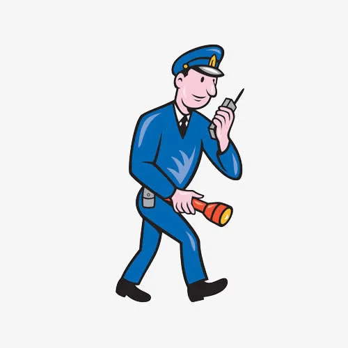 卡通拿着手电筒和对讲机的保安免抠