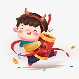 春节  男孩  插画  喜庆  新年免抠