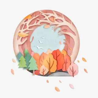 秋天落叶小插画免抠