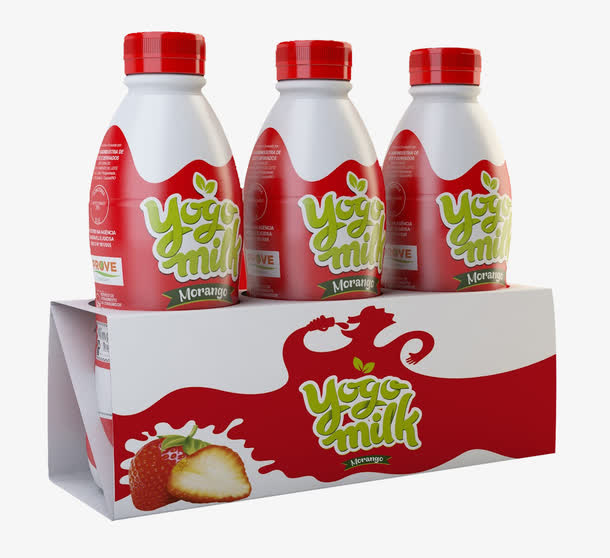 草莓味饮料酸奶包装免抠