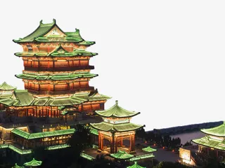 灯火通明的滕王阁夜景免抠