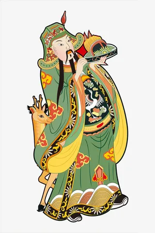 春节写实线条门神财神赵公明免抠