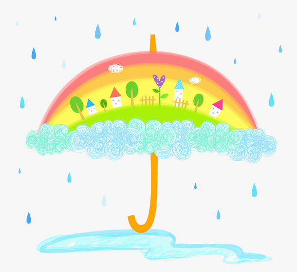 手绘彩色雨伞彩虹免抠