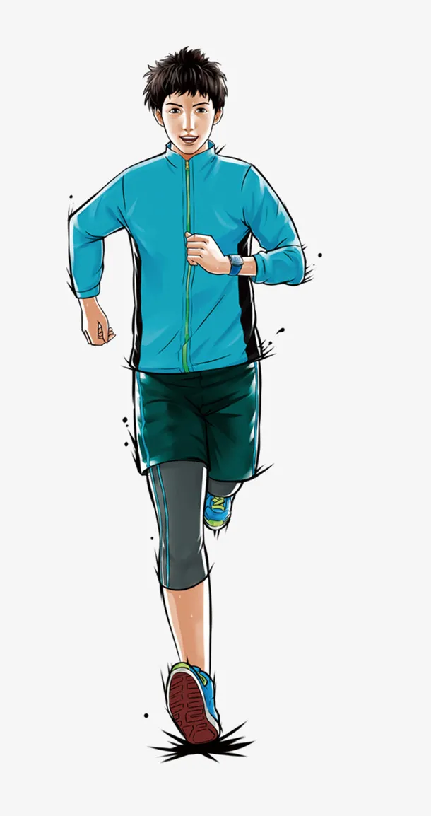 手绘装饰插图运动跑步的男孩插画免抠