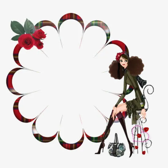 时尚女郎与花型指示牌免抠