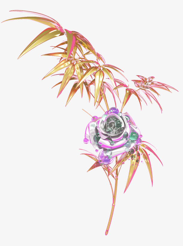 奢华金色叶子花朵装饰png免抠