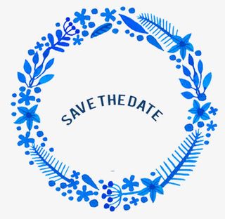 蓝色花纹边框婚礼请柬插图免抠