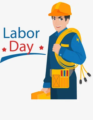 劳动节背着网线的工人免抠