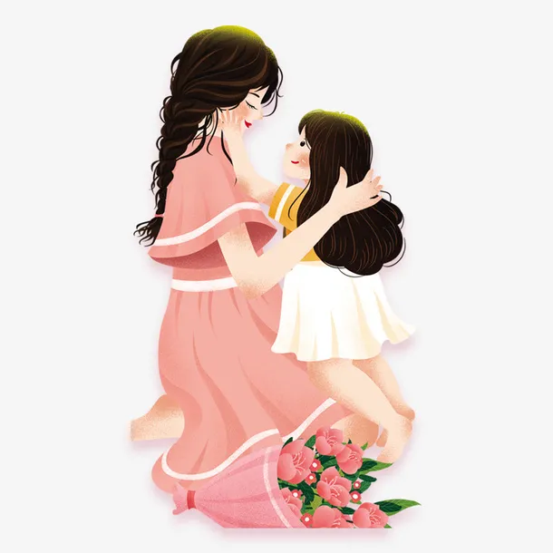 感恩母女插画免抠