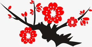 手绘卡通红色梅花植物免抠