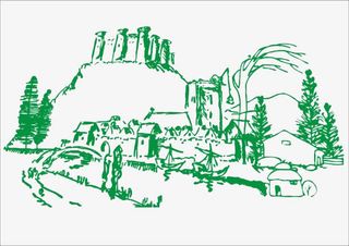 手绘山水村庄免抠