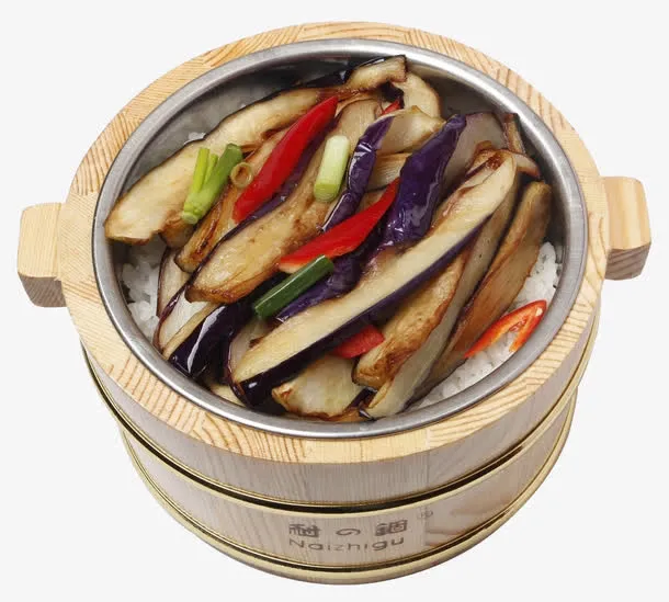 青椒茄子木桶饭图片免抠