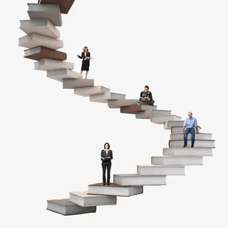 站在书本台阶上的人免抠