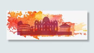 橘色城市水彩城市背景矢量素材