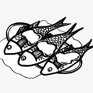 手绘烤鱼简笔画免抠