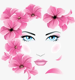 花朵美女脸庞卡通手绘免抠