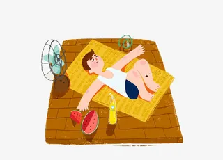 创意夏季吃西瓜乘凉插画设计免抠