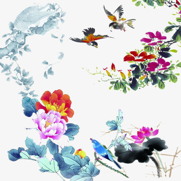 中国风喜鹊花朵免抠