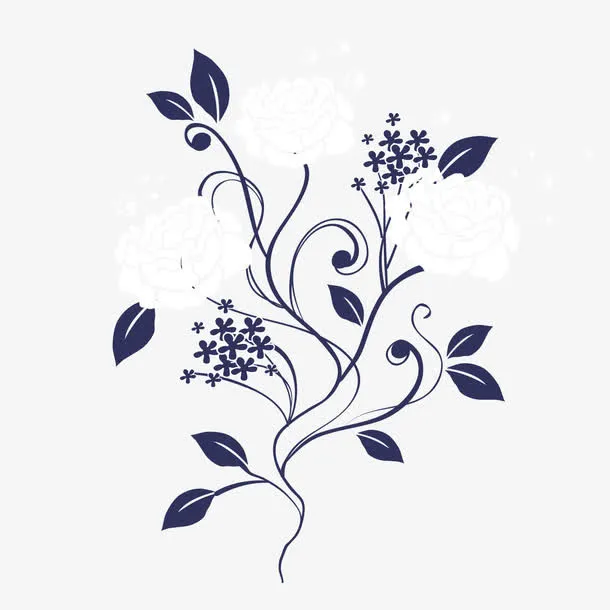 飘逸树枝花纹素材免抠